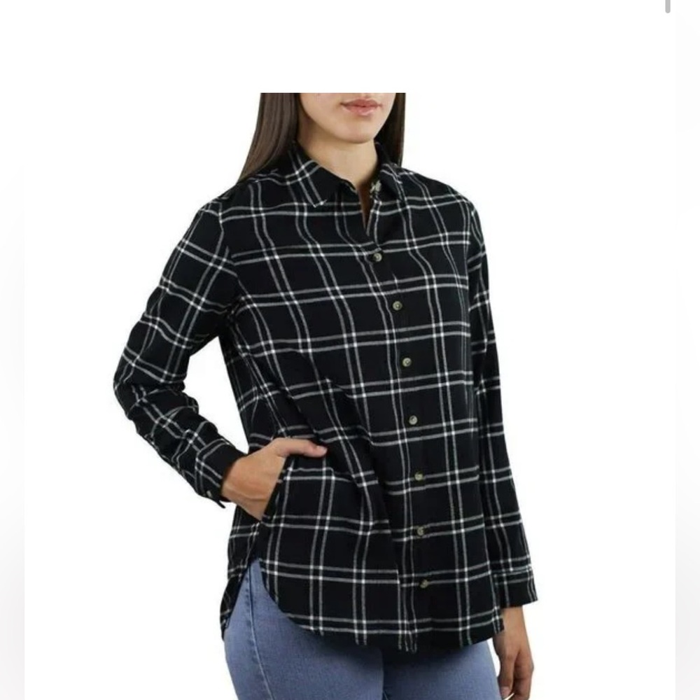 Jachs girlfriend women’s super soft flannel side pockets shirt black plaid